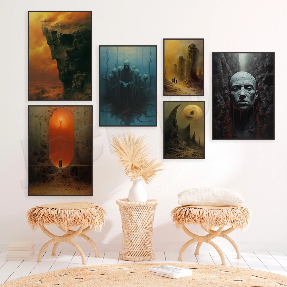 

Zdzisław Beksiński posters, Beksinski prints, Polish art, surreal art prints, gothic art dark home decor, mystical dark art