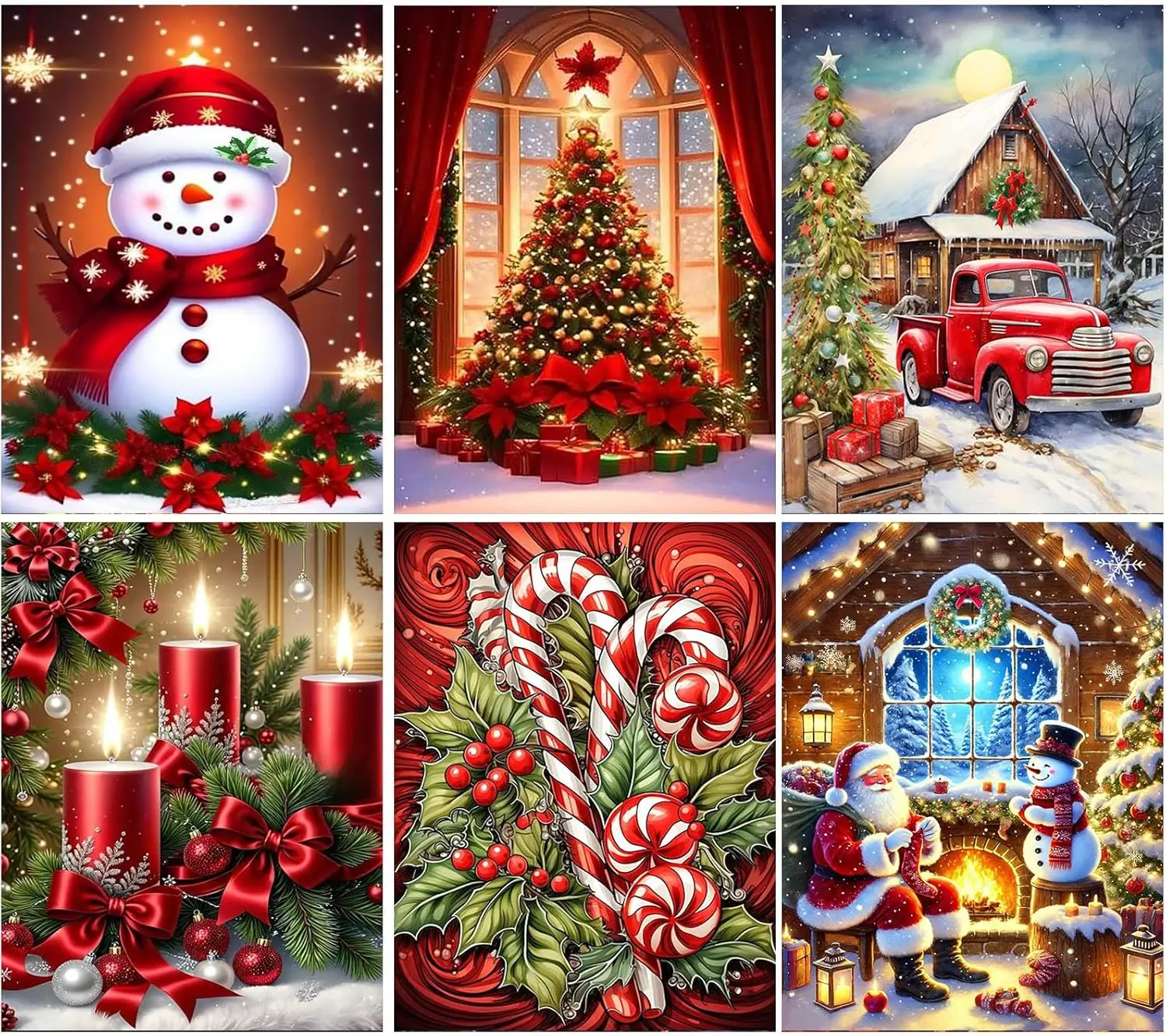 ajepon 6 Pack Christmas Diamond Art Kits for Adults - Christmas 5D Diamond Painting, Gem Art for Adults, Gem Painting Kits