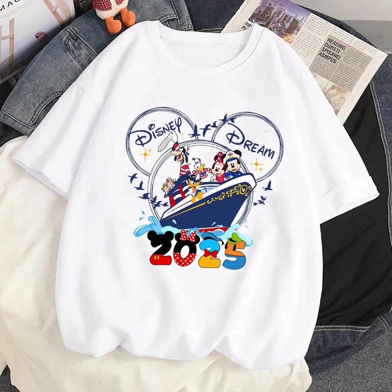 2025 Mickey Minnie Cruise Family Trip Vacation Printed T-shirt Disney Cartoon Tshirt Summer Women Casual T Shirt Harajuku Tees