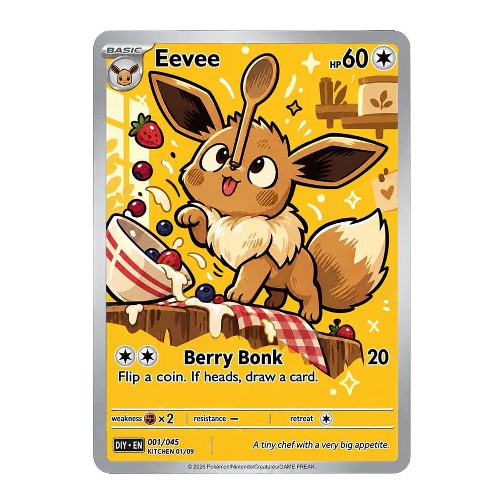 Cute Cooking Eeveelutions Custom Fan-Art Cards Vaporeon Flareon Umbreon Espeon Holographic Full-Art English Collector Card