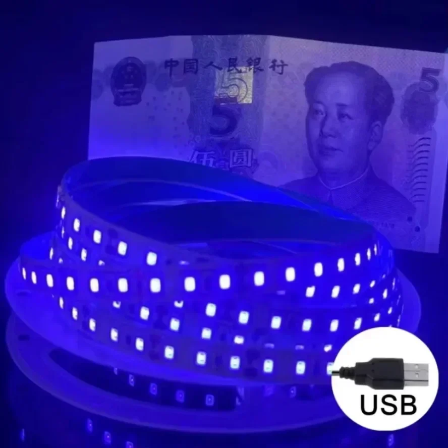 5V 2835 SMD Elastyczna taśma LED UV USB Fioletowa taśma świetlna ultrafioletowa do wykrywania pieniędzy Dekoracja świąteczna domu Podświetlenie