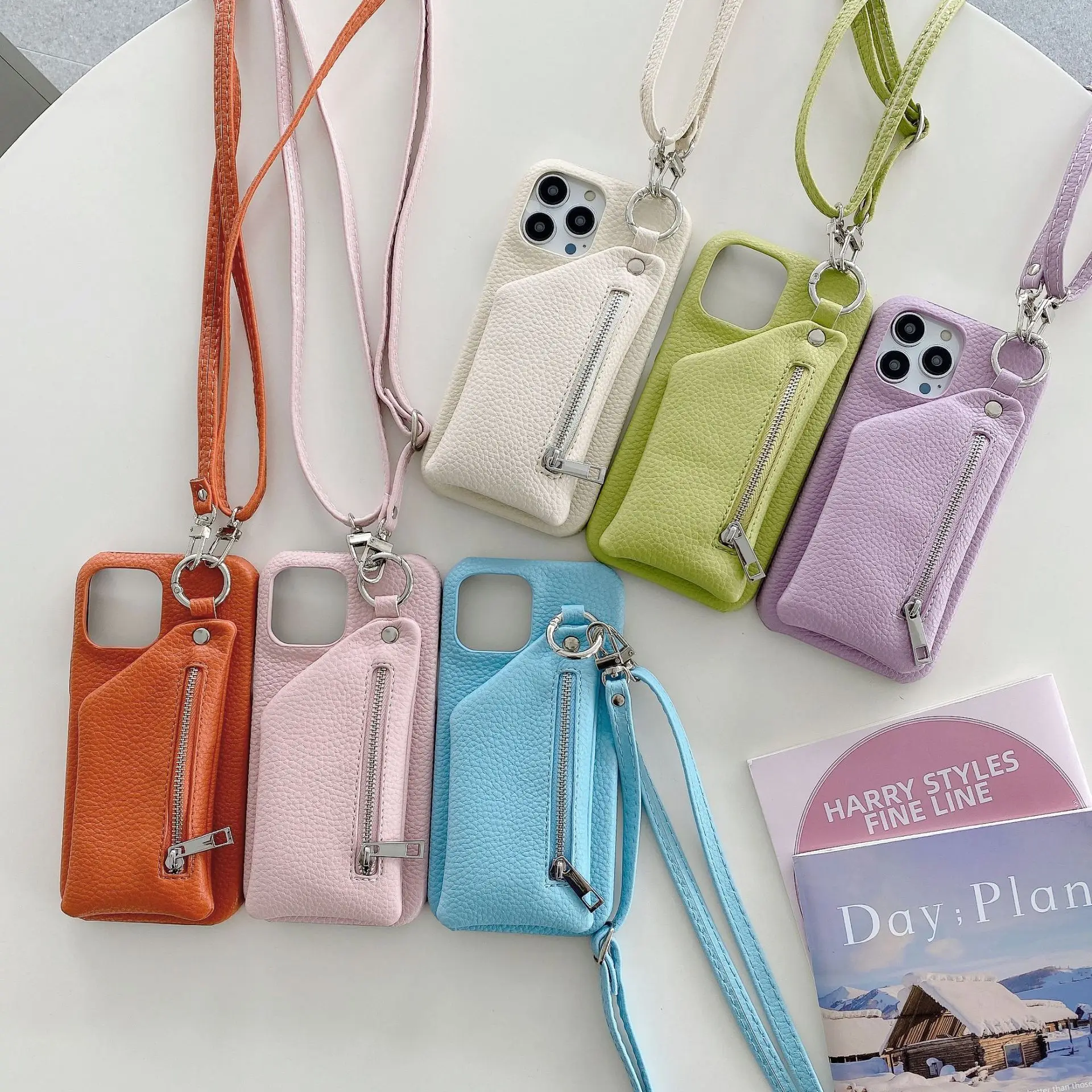 

Wallet Shoulder Strap Case for iPhone 16 Pro Max 13 12 11 14 15 Pro Max 16 Plus Lady Leather Card Pocket Lanyard Cover