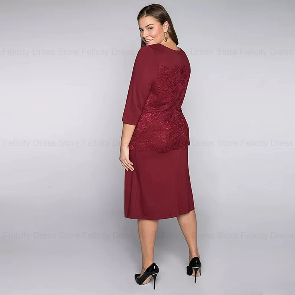 Customized Elegant Plus Size Mother of the Bride Dresses Sheath Formal Wedding Guest Dress Knee-Length Lace Vestidos de Madrina