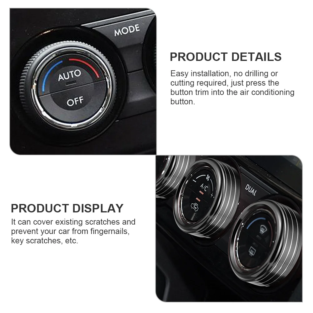 

1pcs Air Conditioning Knob Trim Aluminum Alloy No Drilling Installation Scratch Resistant Car Interior Button Cover Decorative