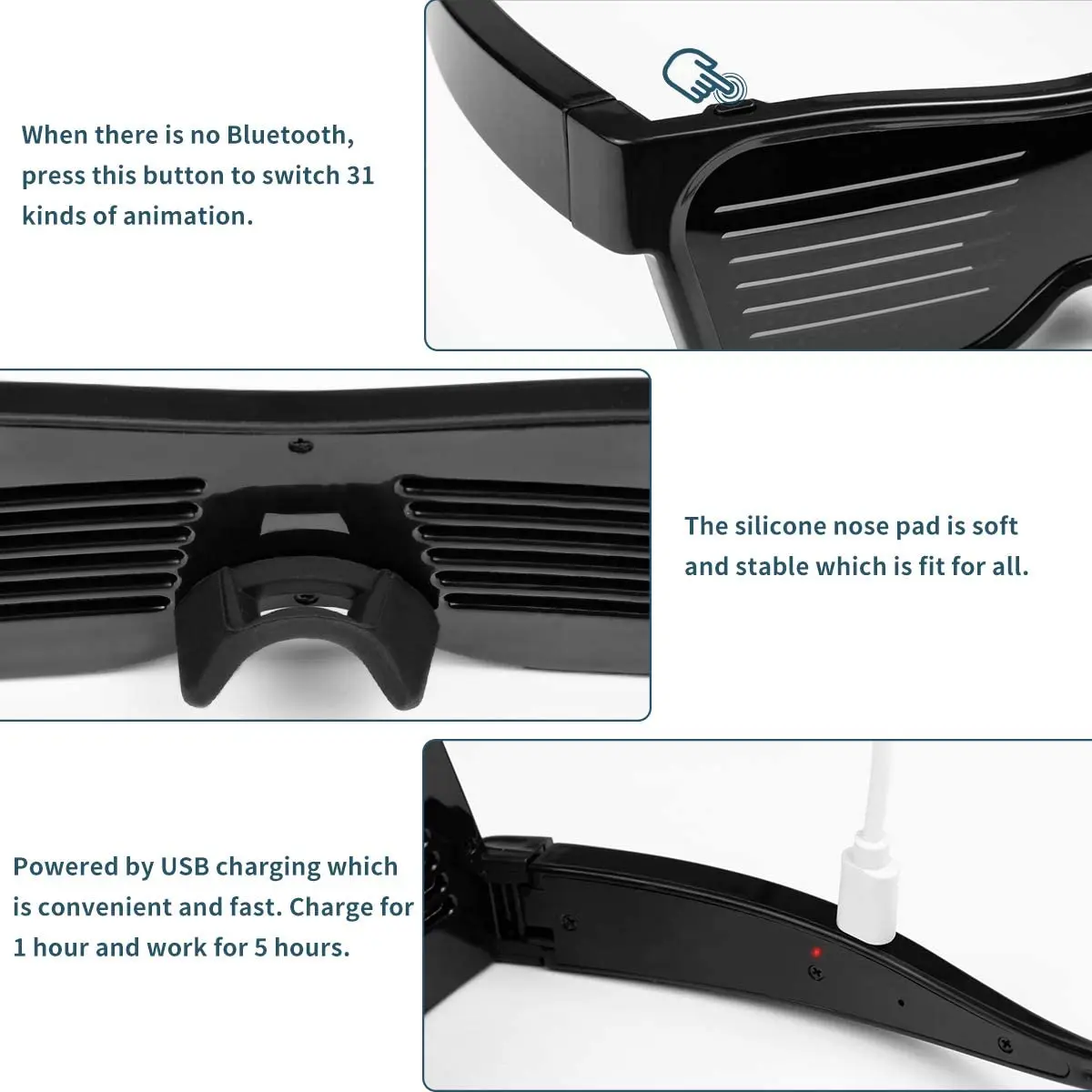 Customizable LED Light Up Glasses with Bluetooth for Parties,Festivals,Flashing Display DIY Text Messages,Animation,Control by A