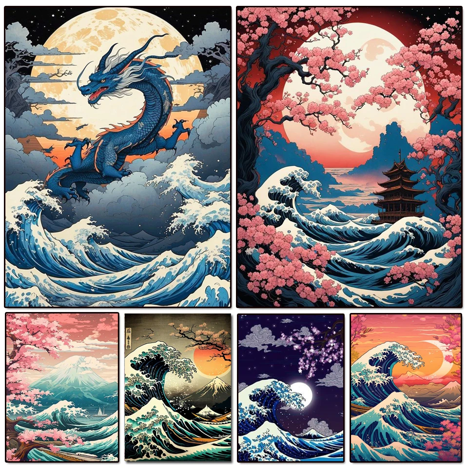 DIY Diamond Painting Japan Great Wave Landscape Illustration Mosaic Dragon Embroidery Cross Stitch Kits Living Room Home Art Wal