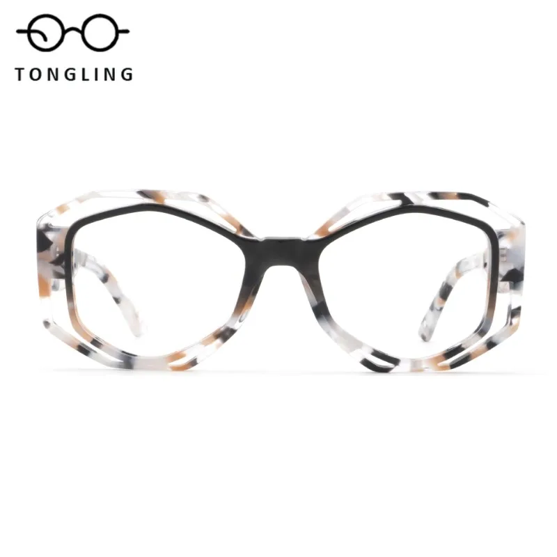 Personalized polygon high quality acetic hollow decoration fashion plate glasses frame men and women can be prescription lenses