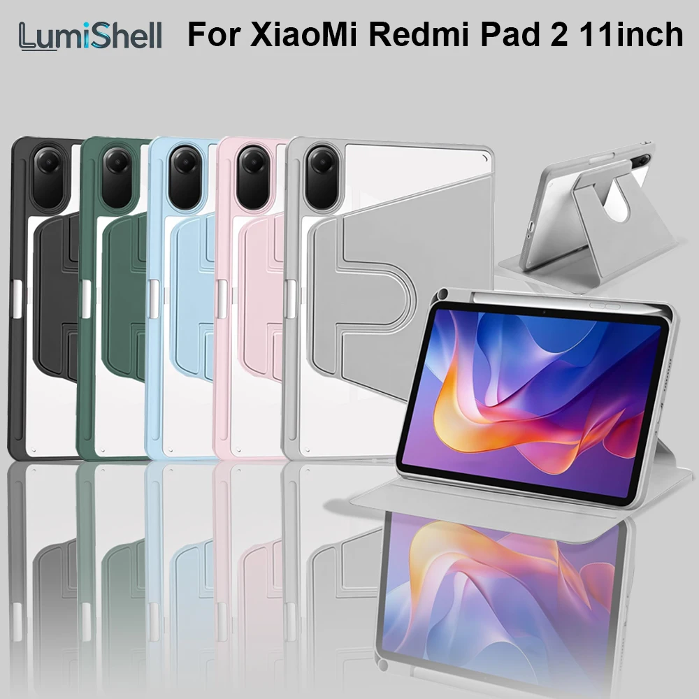 360 Rotation Case For Xiaomi Redmi Pad 2 11 Inch 2025, with Pencil Holder Cover, Auto Sleep/Wake Function Tablet Case