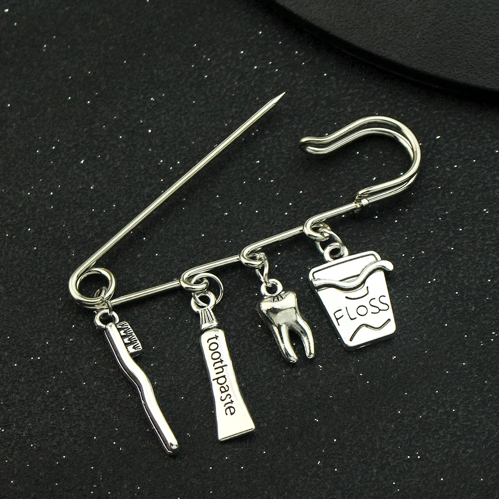 Dental Care Brooch Pin Toothbrush Toothpaste Teeth Floss Charm Safety Pin Unisex Jewelry Gift Accessories New