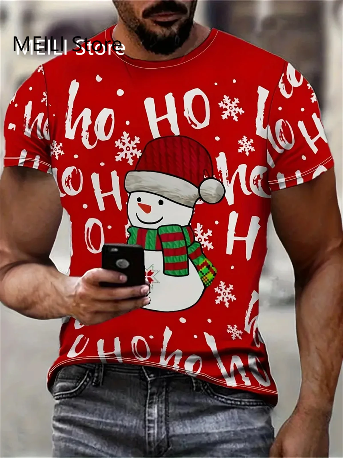 Christmas Festive 3D Printed Snowman T-Shirt for Men Casual O-Neck Top Short Sleeve Polyester Gym Clothing Men Oversized T-Shirt