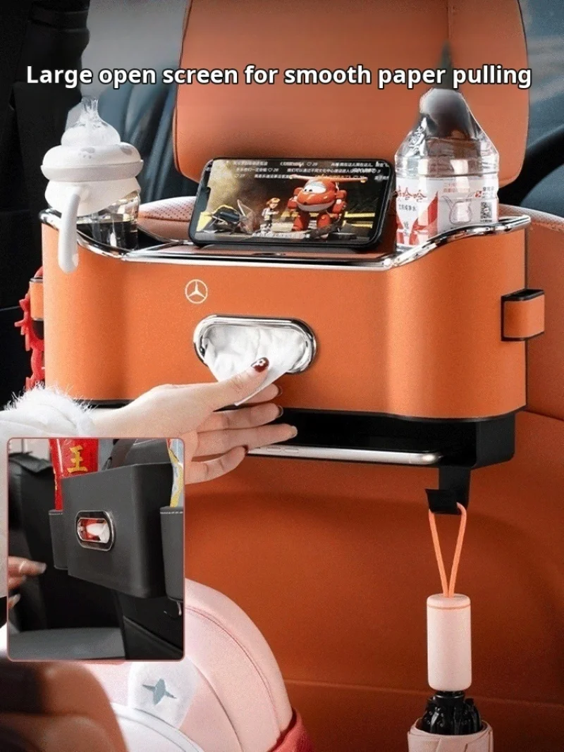 Car Multifunction Tissue Box Back Organizer Rear Drain Cup Holder Tissue Box Car Seat Storage Box
