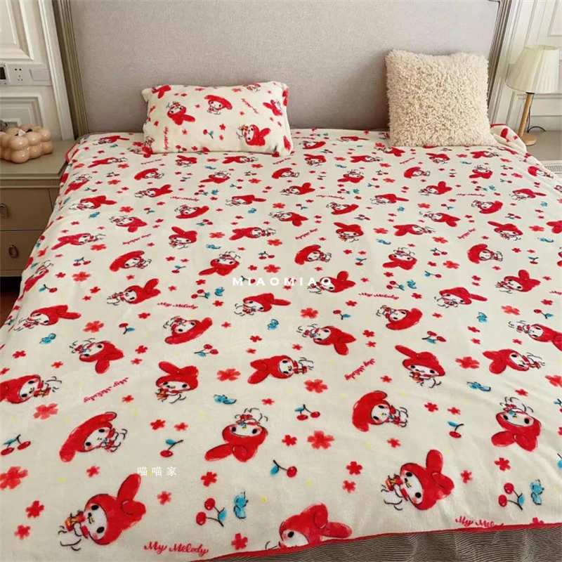 Cute My Melody Blanket Comfortable Warm Cartoon Japanese Style Printed Flannel Blanket Car Blanket Bedspread Pillowcase Girl