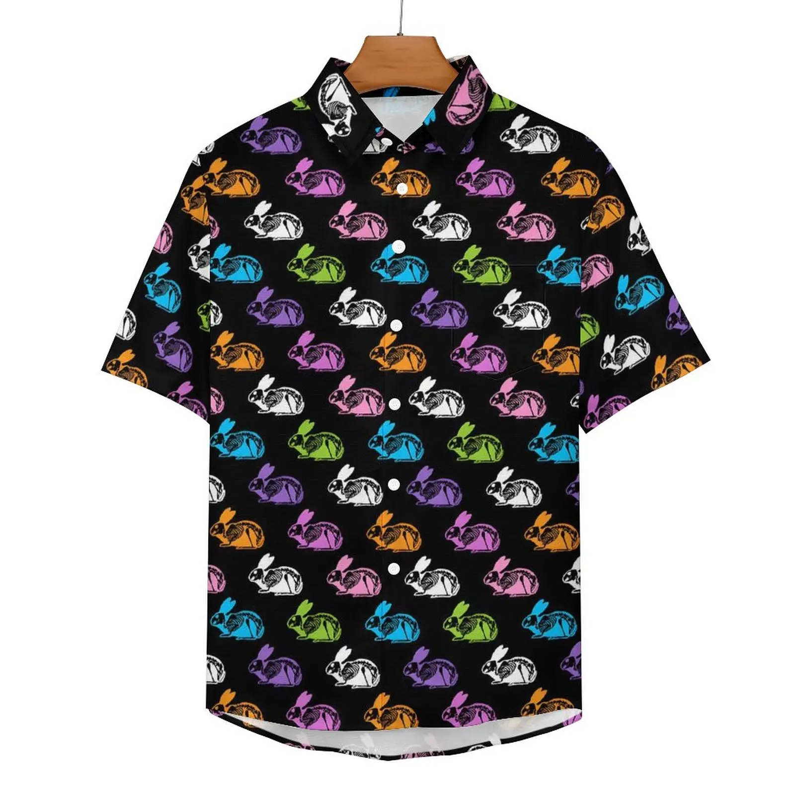 Skeleton Rabbits Casual Shirts Colorful Print Beach Shirt Hawaii Retro Blouses Men Custom Plus Size 4XL