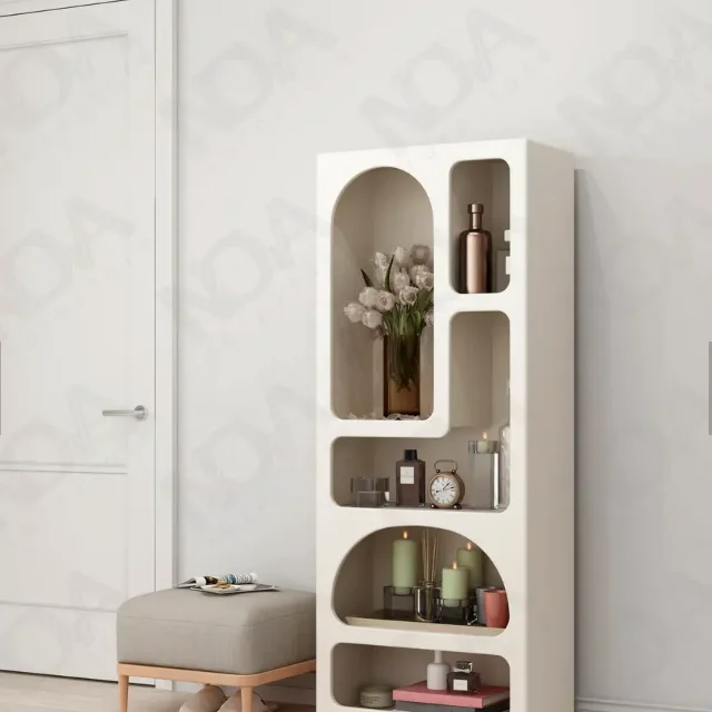 White Arch Bookcase High Open Storage Geometric Cabinet Design Niche Bookshelf Wooden Living Room Display Stand