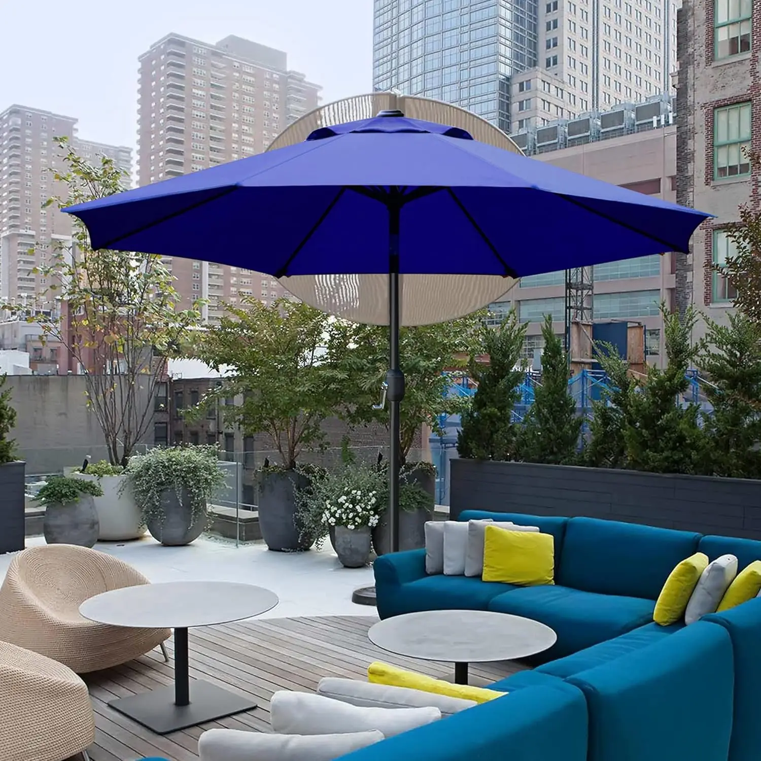 

9' Patio Umbrella Outdoor Table Umbrella with 8 Sturdy Ribs (Navy Blue)