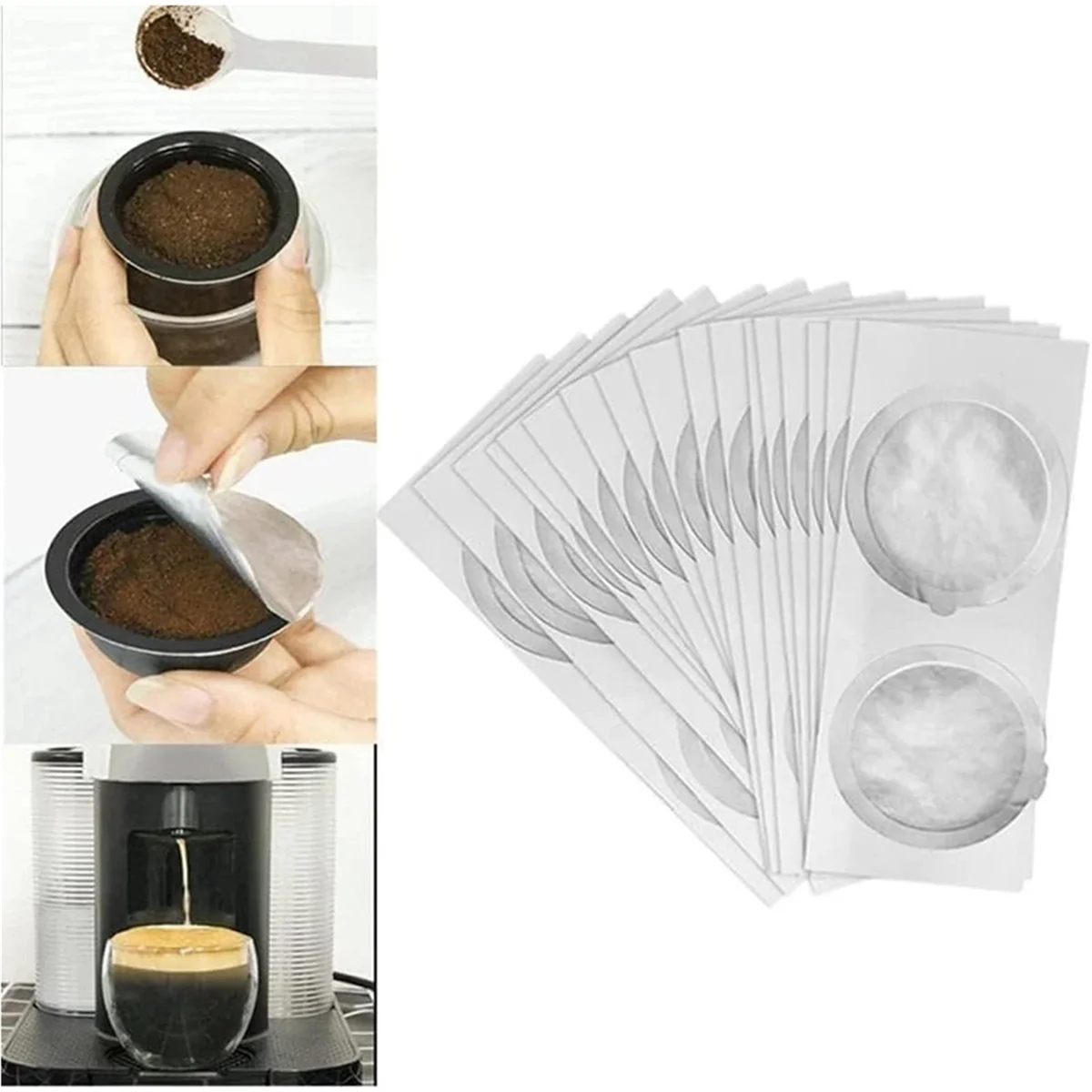 100PCS Aluminum Foils Lids Disposible Nespresso for Vertuo Coffee Capsule Self-Adhesive Seals Foils Cream Foam Filter