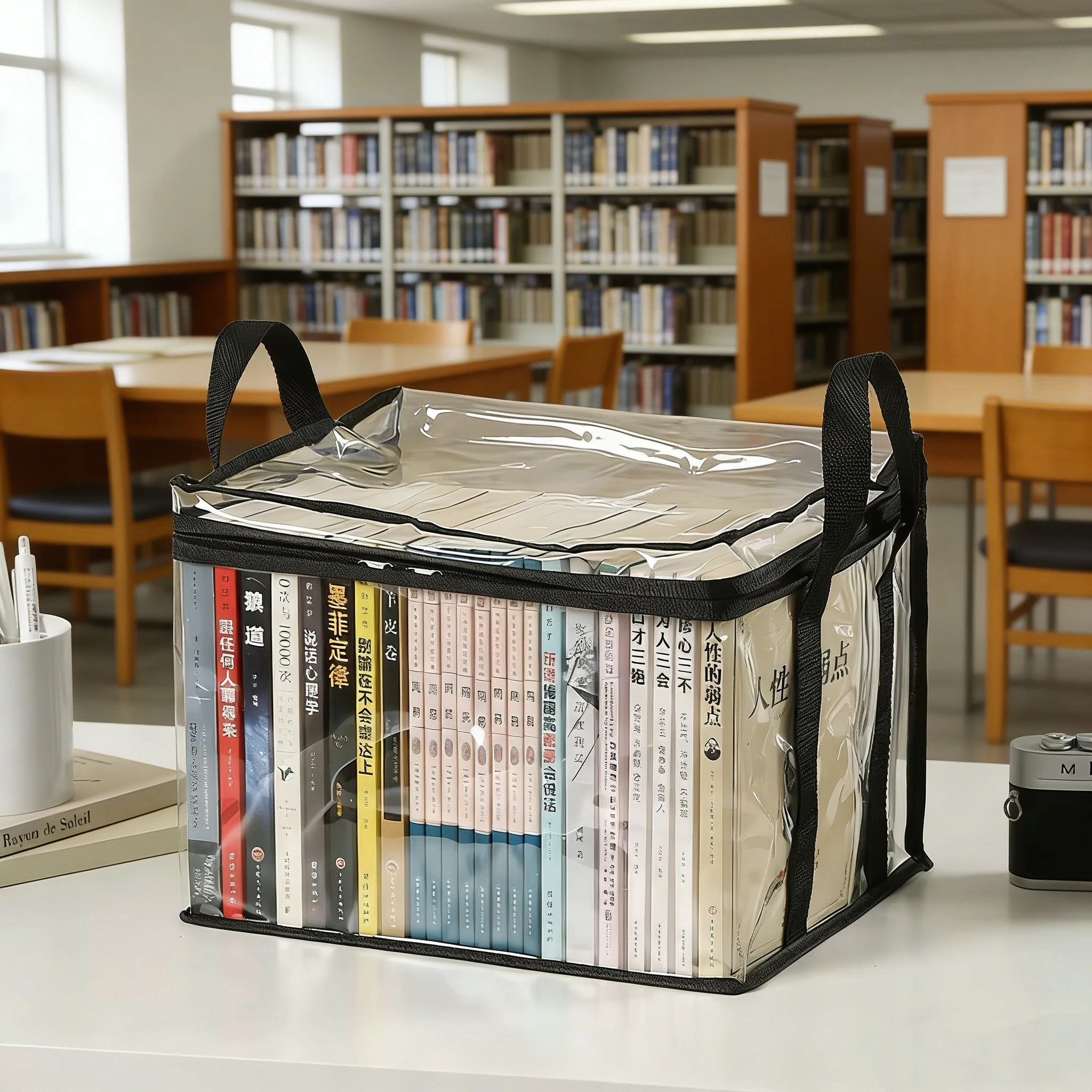 

Foldable book box student dormitory classroom book organizer transparent waterproof household book organizing storage box