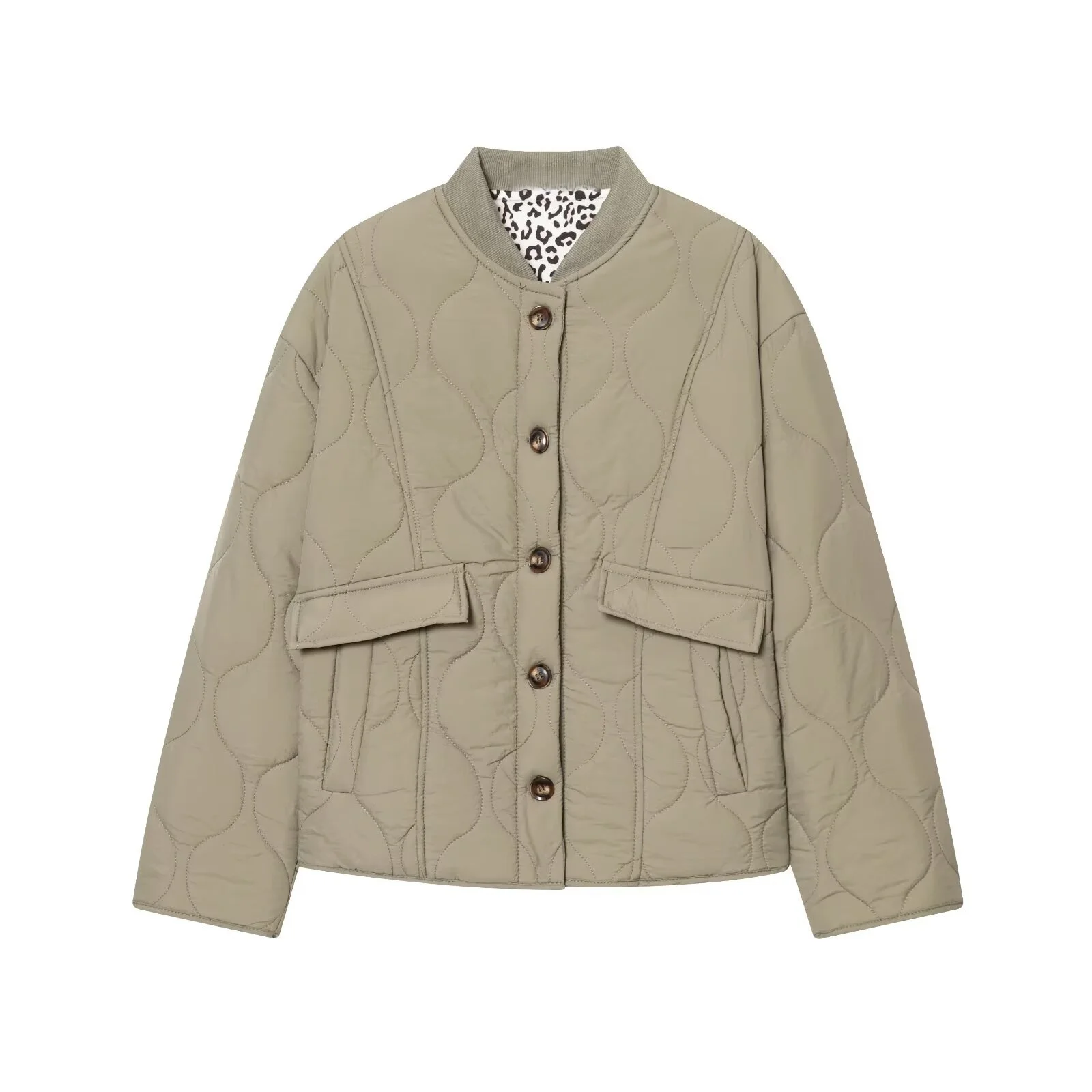 2025 شتاء جديد المرأة عارضة أزياء بسيطة الرجعية تنوعا الوقوف الياقة طويلة الأكمام سترة قطن قصيرة #2