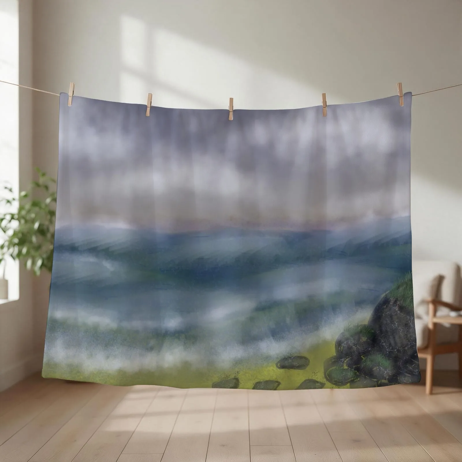 Cloudy cliff seaside Throw Blanket couch cozy soft plush fuzzy picnic outdoor blanket