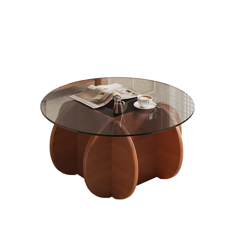 

Glass flower coffee table light luxury modern coffee table living room household small apartment round