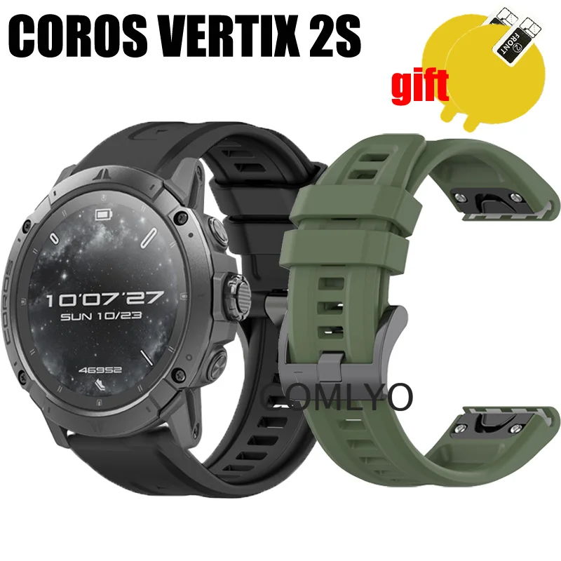 For COROS VERTIX 2S Strap Quickfit Smartwatch Bracelet Band Silicone Wristband Screen protetor film