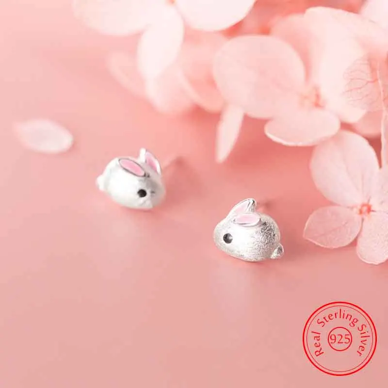 Solid 925 Sterling Silver Woman\'s New Jewelry Fashion Cute Rabbit Stud Earrings XY0245