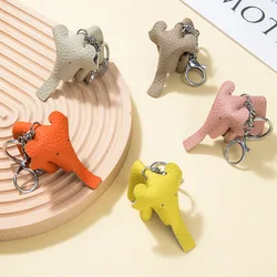 Handmade Genuine Leather Cute Funny Lucky Elephant Keychain Pendant Key Chain For Men Women Bag Doll Hanging Luggage Accessories