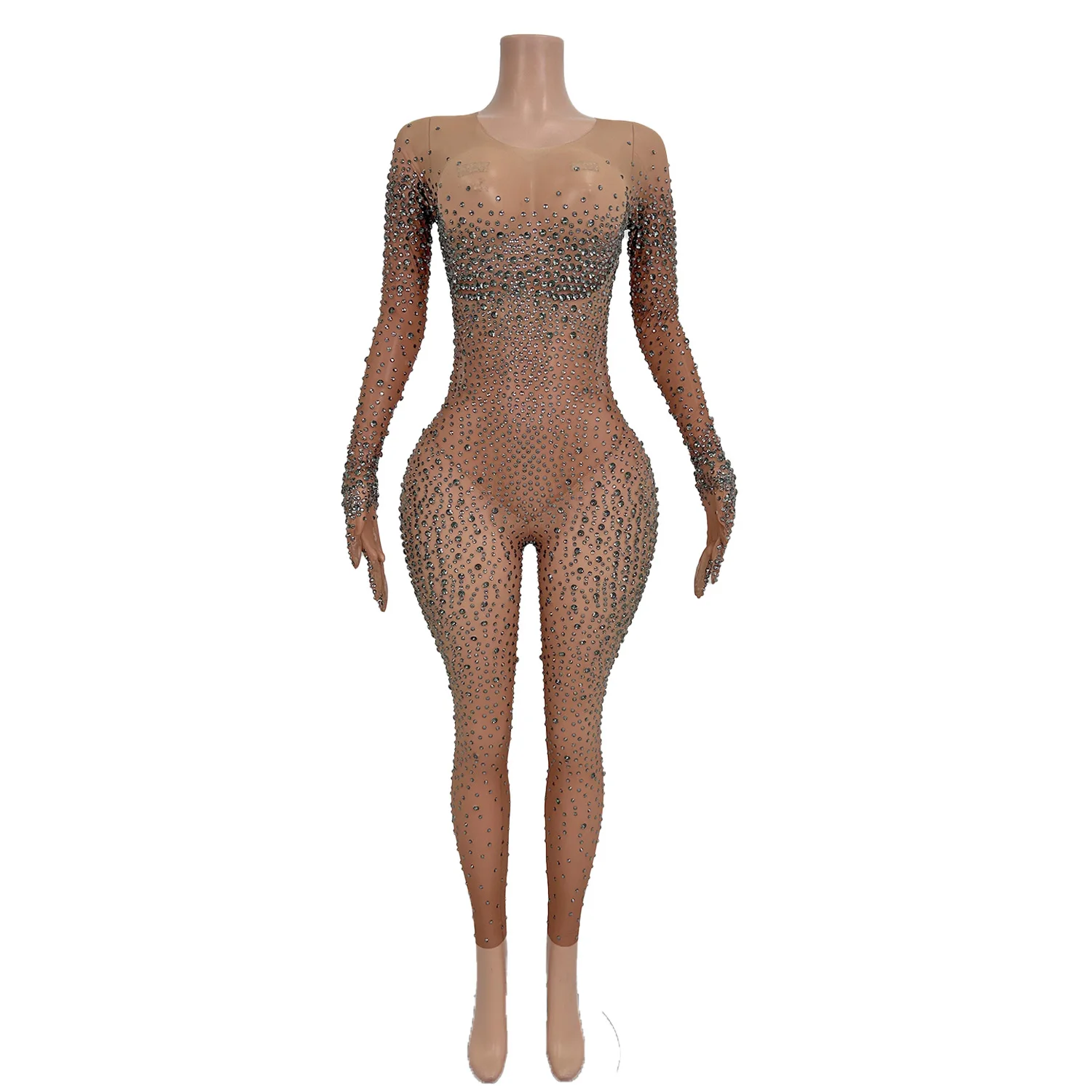 Sparkly Rhinestones Jumpsuit Sexy Mesh Nightclub Outfit Singer Dancer Performance Costume Show Stage Wear Tiaotiaotang