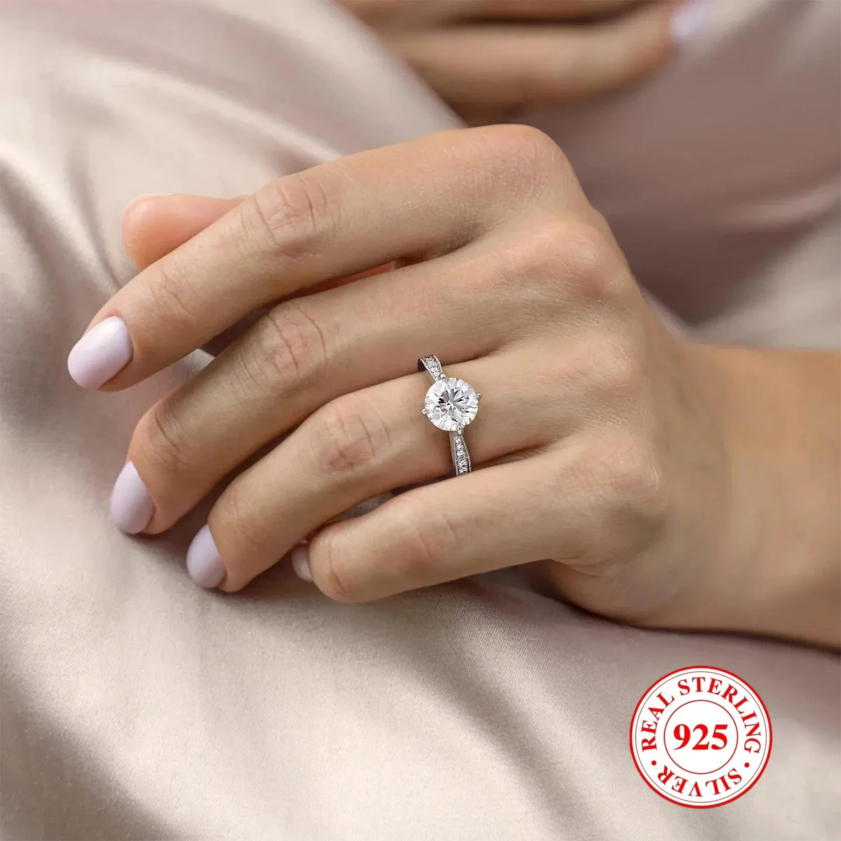 

1Pc Luxury 925 Sterling Silver 2ct Moissanite Ring,Ladies' Fashion Boutique Ring Gift