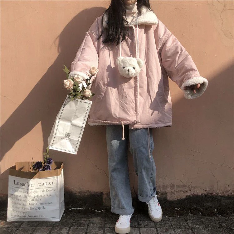

Double-Sided Wear Cotton Jaet Women's Winter Fce-Lined Loose Student Faionable Out-of-Season Lamb Fur Cotton Coat