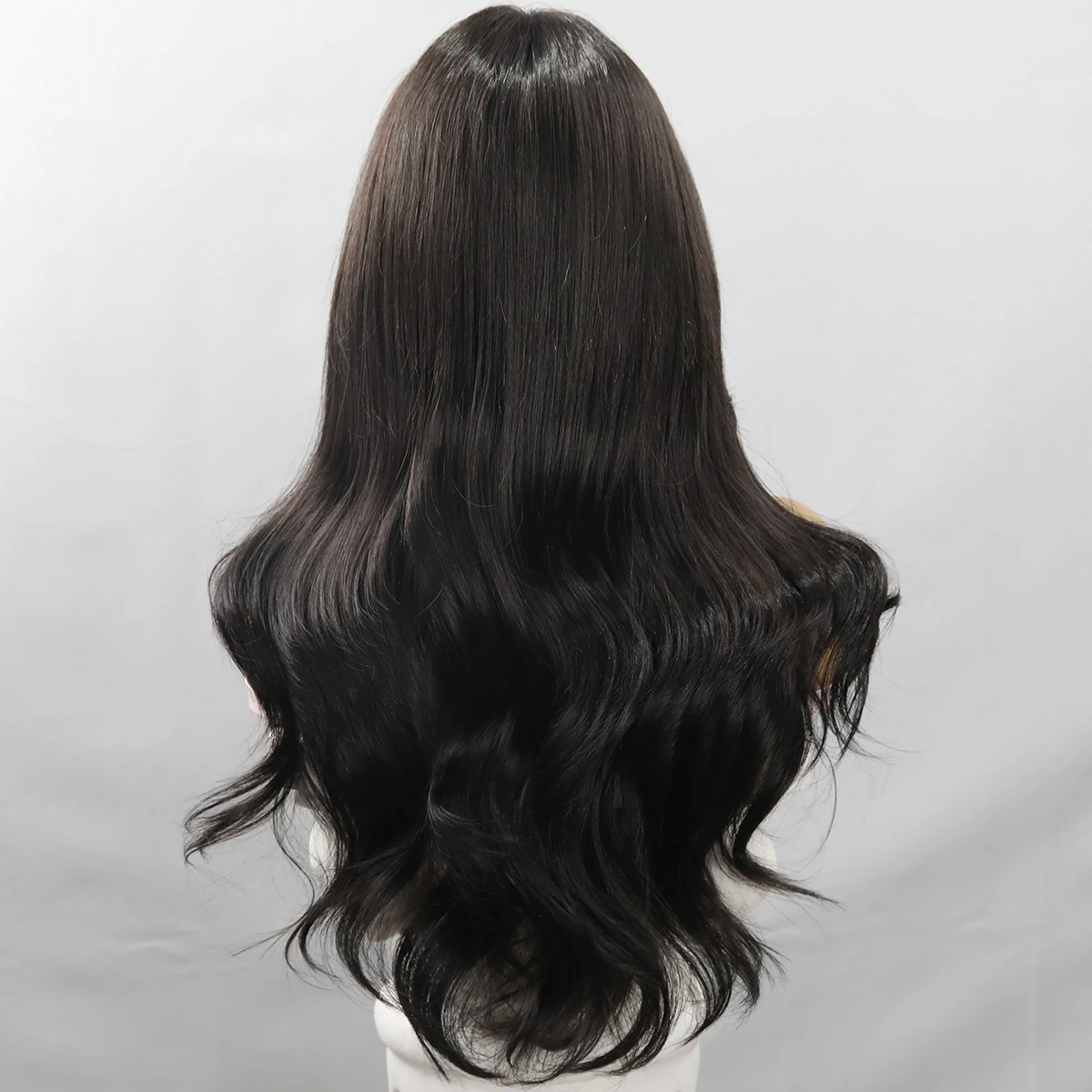 Age Reducing Natural Black Waves Women\'s Wig Long Hair Curly Hair Handmade Lace Temperament Medium Split Full Head Cover