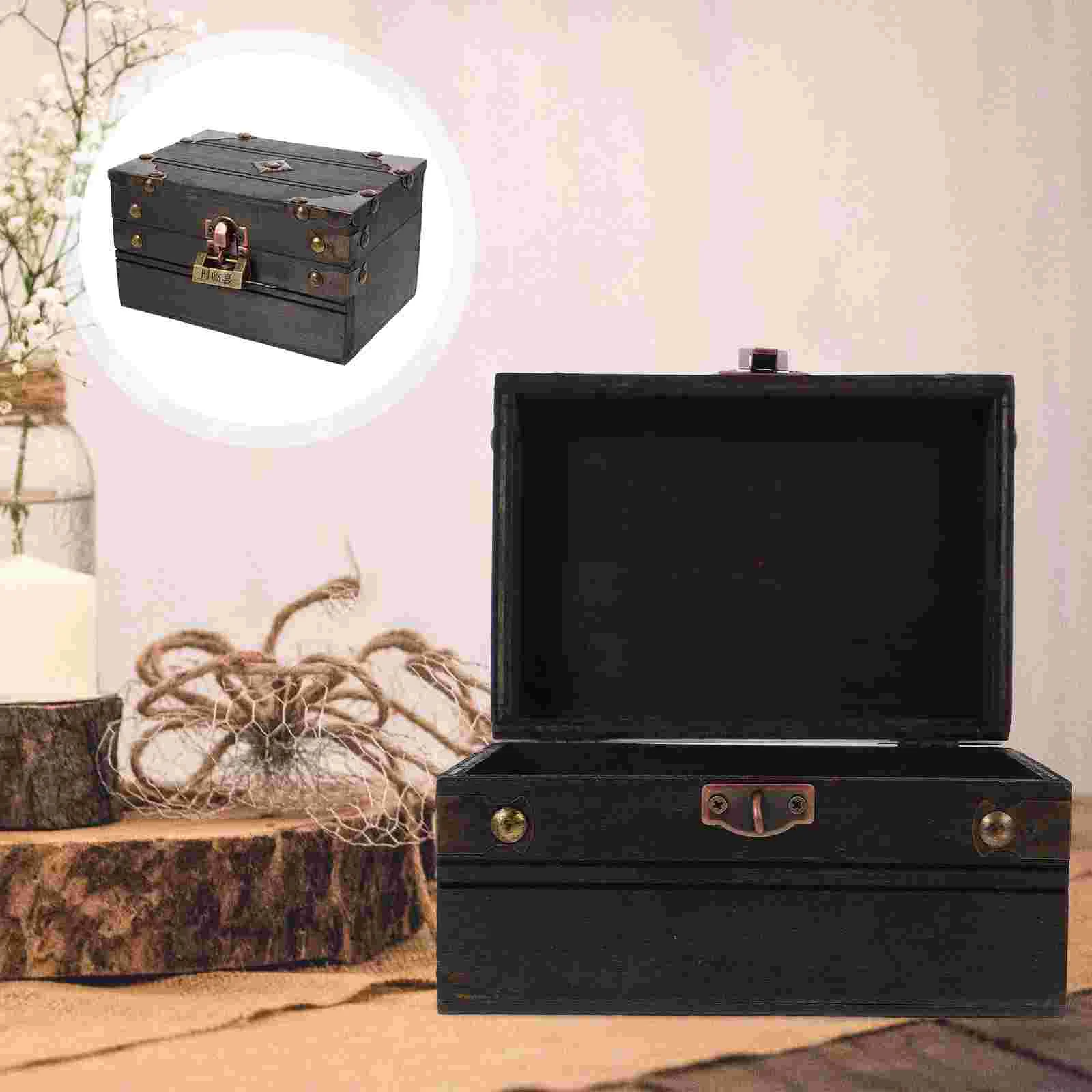 Wooden Box Storage Treasure Chest Retro Jewelry Case Container Organizer Coin Bank Trinket Vintage Money Piggy