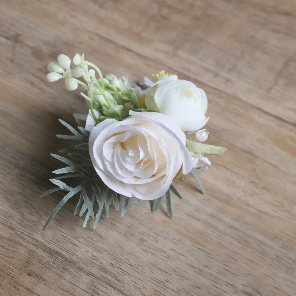New White Wedding Corsage Simulation Flower Elegant Artificial Wrist Flower Silk Flower Boutonniere Photography Shoots Prop