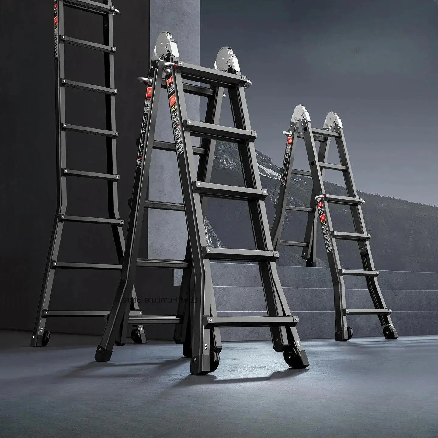 Engineering Folding Nordic Herringbone Alloy Lifting Telescopic Stairs Thickened Step Ladders Ladders Multi-functional Ladders
