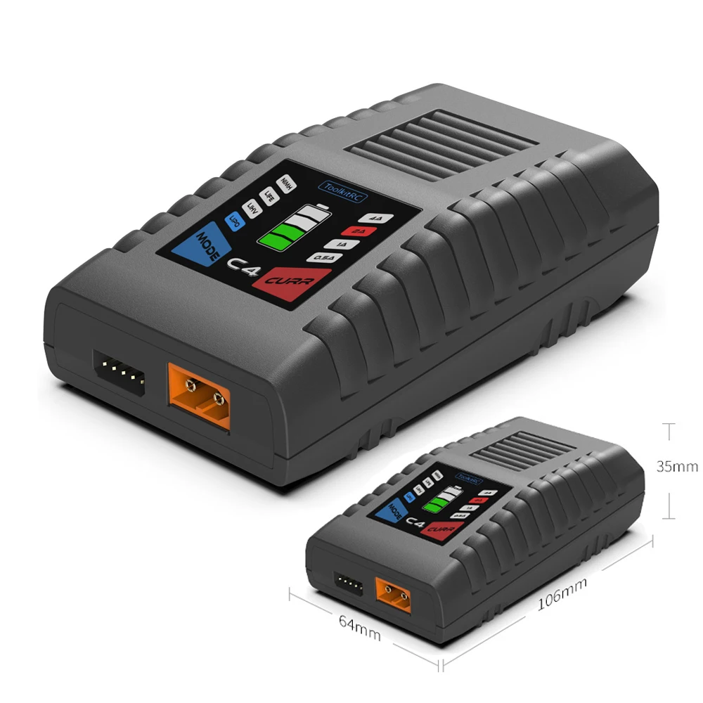 ToolkitRC C4 240V 50W 4A AC Charger XT60 Plug 12-bit ADC Processor For 1-4S LIPO/LIHV/LIFE 5-8S NiMH/NICD RC Battery