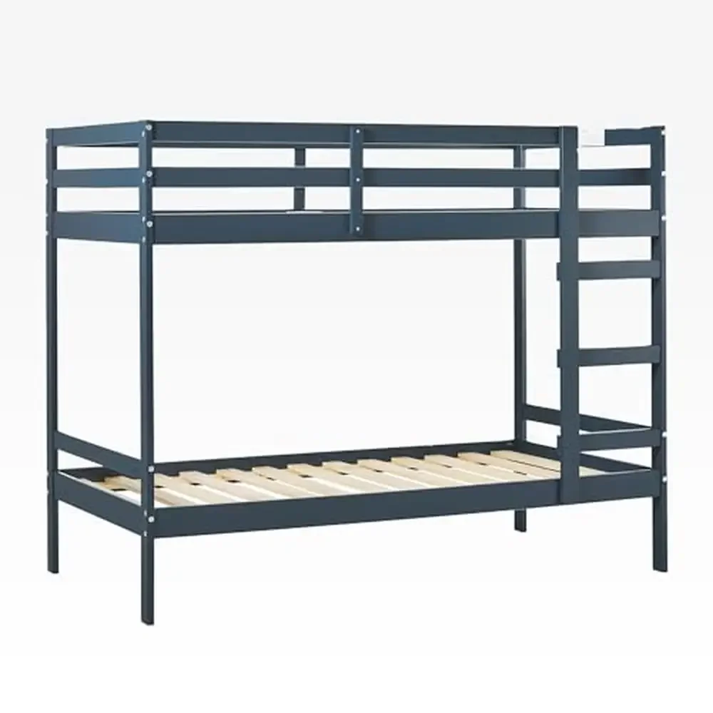 Modern Midnight Navy Wood Twin Bunk Bed Frame Solid Pine Twin Size Space-Saving No Box Spring Needed Sturdy Design Easy Climb