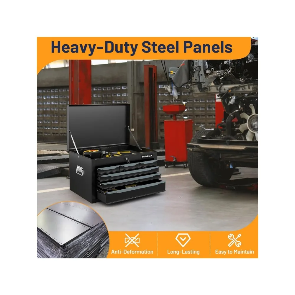 Ящик для инструментов, стальной ящик для инструментов с 6 ящиками 24 дюйма и верхним лотком для инструментов, автоматическим замком, защитными вкладышами, ручкой, гладкими сторонами шарикоподшипника