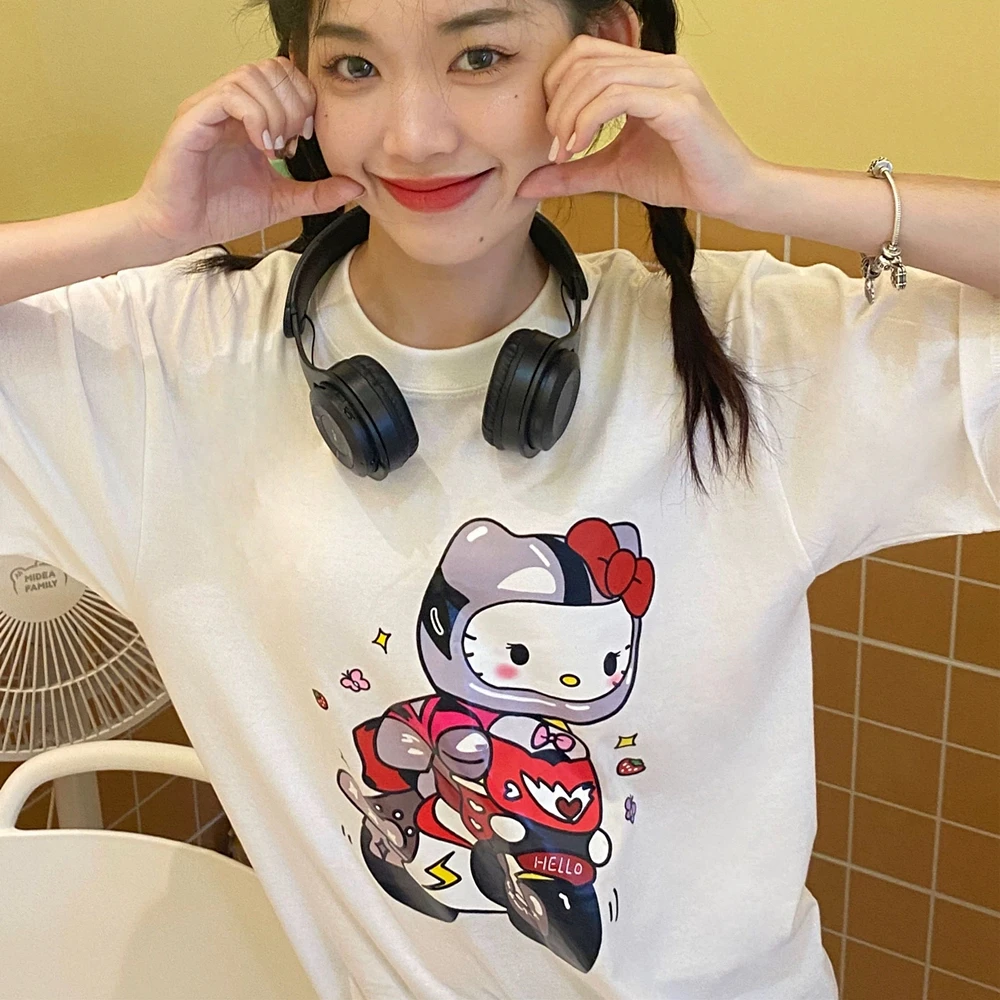 Harajuku Creative Cartoon T Shirts Cute Cats Printed Japanese Fashion T-shirt Y2K Tops Pure Cotton Summer Short Sleeve Oversized