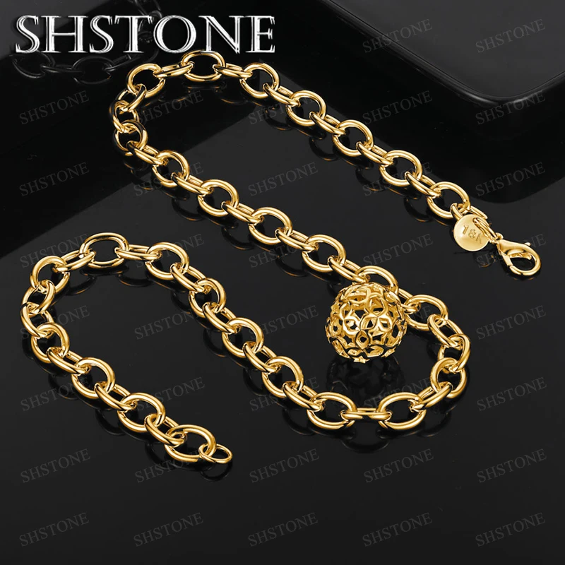 

New 18k Gold Hollow Out Bead Ball Pendant Chain Necklace For Women Fashion Classic Charm Jewelry Gift Charm Engagements Party