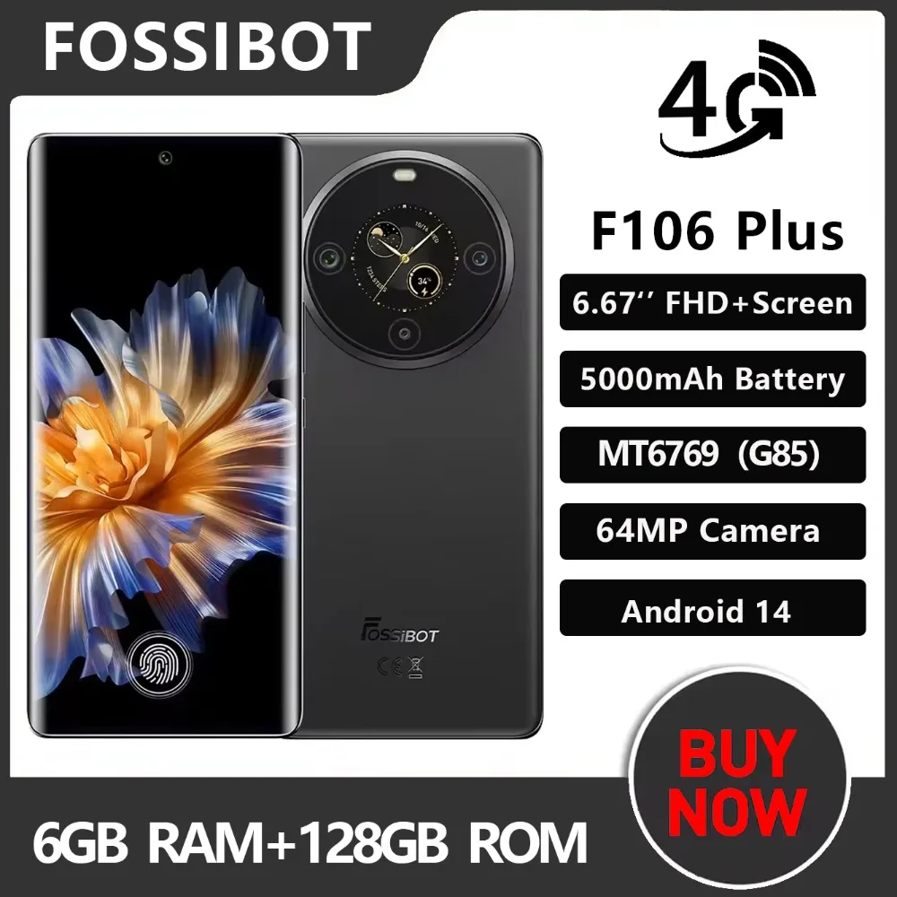 FOSSIBOT S3 PRO 4G Smartphone 6.67Inch AMOLED Display G85 6GB+128GB NFC Mobile Phone Android 14 5000mAh Battery 64MP Camera