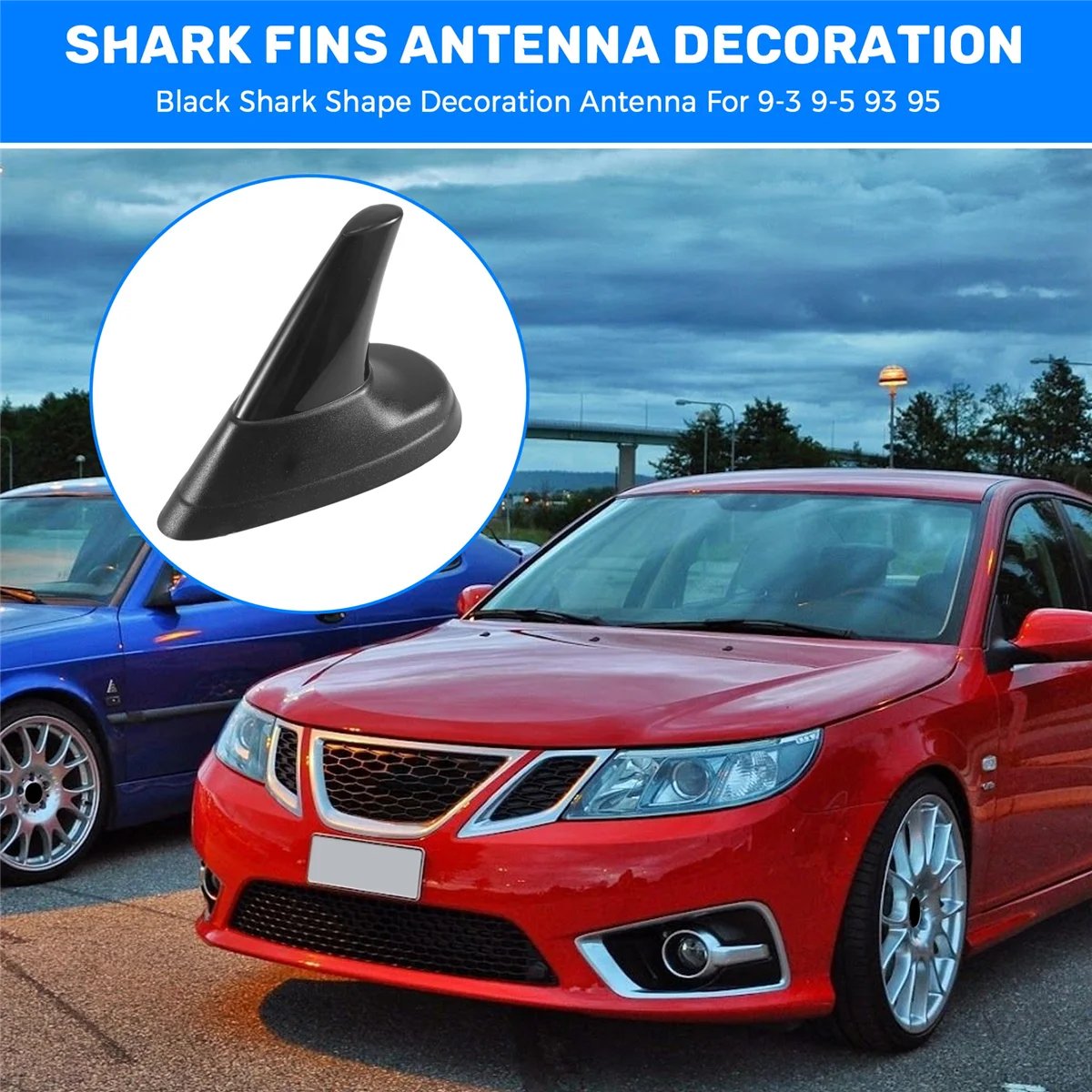 هوائي ديكور على شكل قرش لساب ، أسود ، 9-3 ، 9-5 ، 93 ، 95