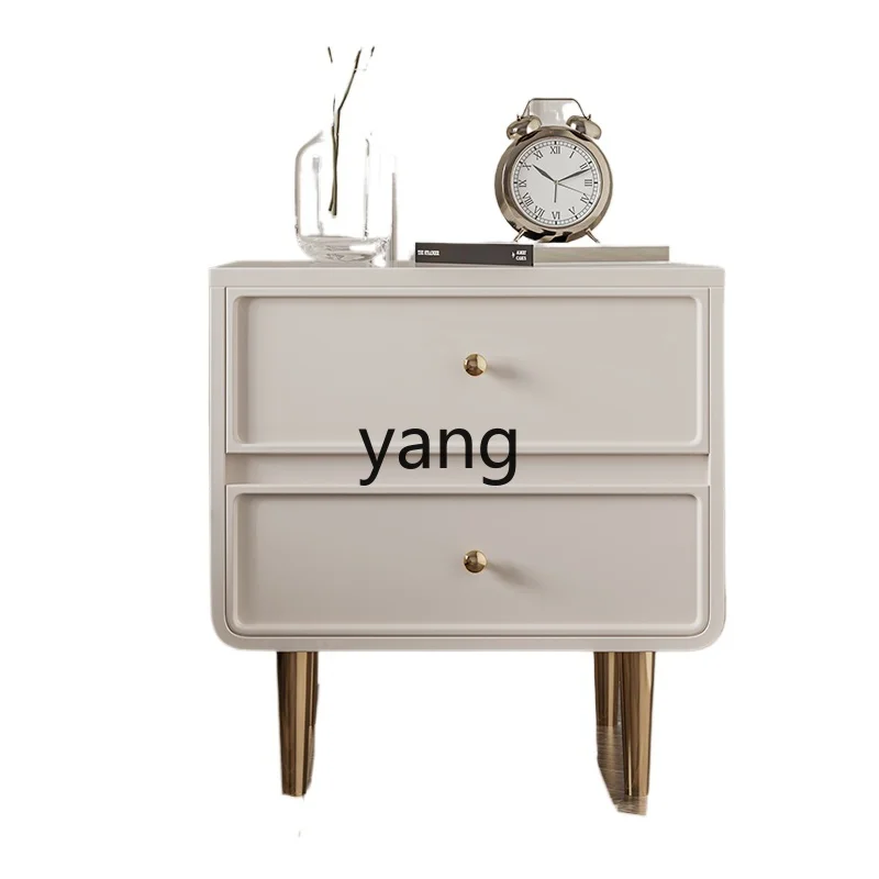 LMMsolid wood bedside table minimalist with drawer ivory white light luxury simple bedside table