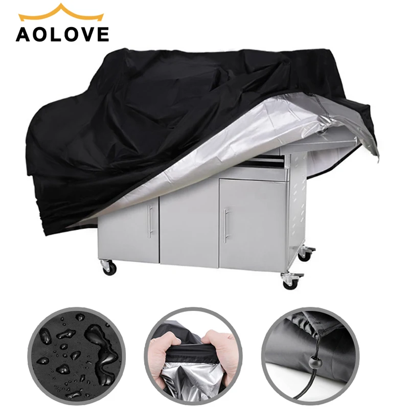 BBQ Grill Cover Outdoor Anti Air Weber Heavy Duty Grill Cover Pelindung Hujan Outdoor Barbecue Cover Bbq Grill Hitam