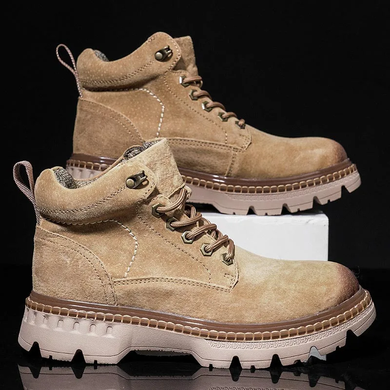 

High Quality Men Motorcycle Boot Comfort Platform Leather Boots Man Ankle Boots Outdoor Lace-Up Work Boots for Men botas hombre