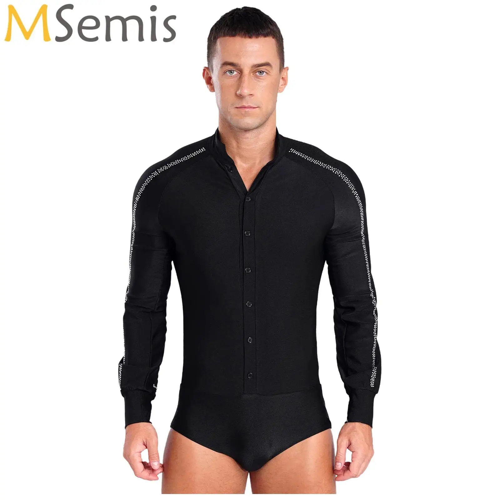 Camisa de dança latina masculina ginástica collant bodysuit strass tango rumba dança de salão camisa superior traje de halloween roupas