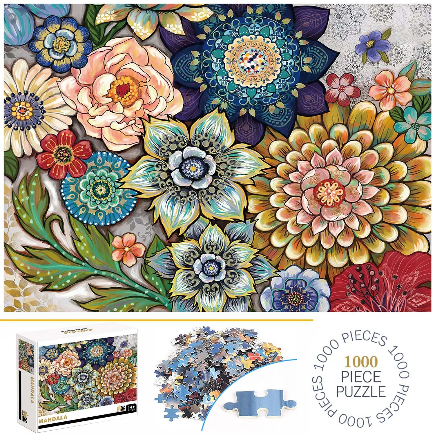 1000 Teile Mandala-Puzzles für Erwachsene, Heimdekoration, Spiele, Familienspaß, Bodenpuzzles, Lernspielzeug für Kinder
