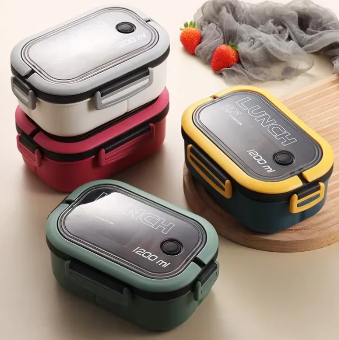 Double-Layer Lunch Box Portable with Fork And Spoon Compartment Food Container for Microwave Safe Picnic Freshness Fruit Contain