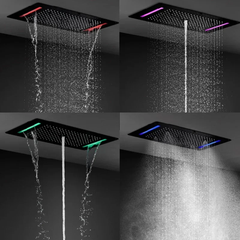 5 Functions Multi Color LED Shower Faucets 380x700mm Large Rain Mist Waterfall Column Shower Panel Thermostatic  Mixer