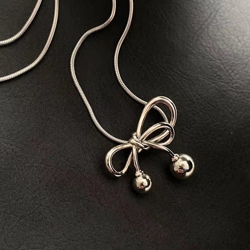 Exquisite Clavicle Chain Elegant Scrub Bow Pendant Necklace for Women Minimalism Personalization Charm Jewerly Birthday Gift