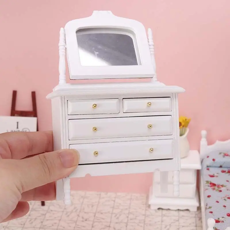 1:12 casa delle bambole in miniatura trucco in legno toletta spogliatoio armadietto di immagazzinaggio bambole camera da letto mobili da bagno Decor